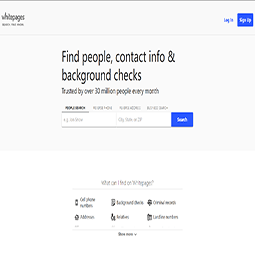 Screenshot whitepages.com home page screen in May 14, 2022