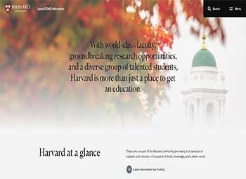 Screenshot Harvard University home page screen in August 23, 2022